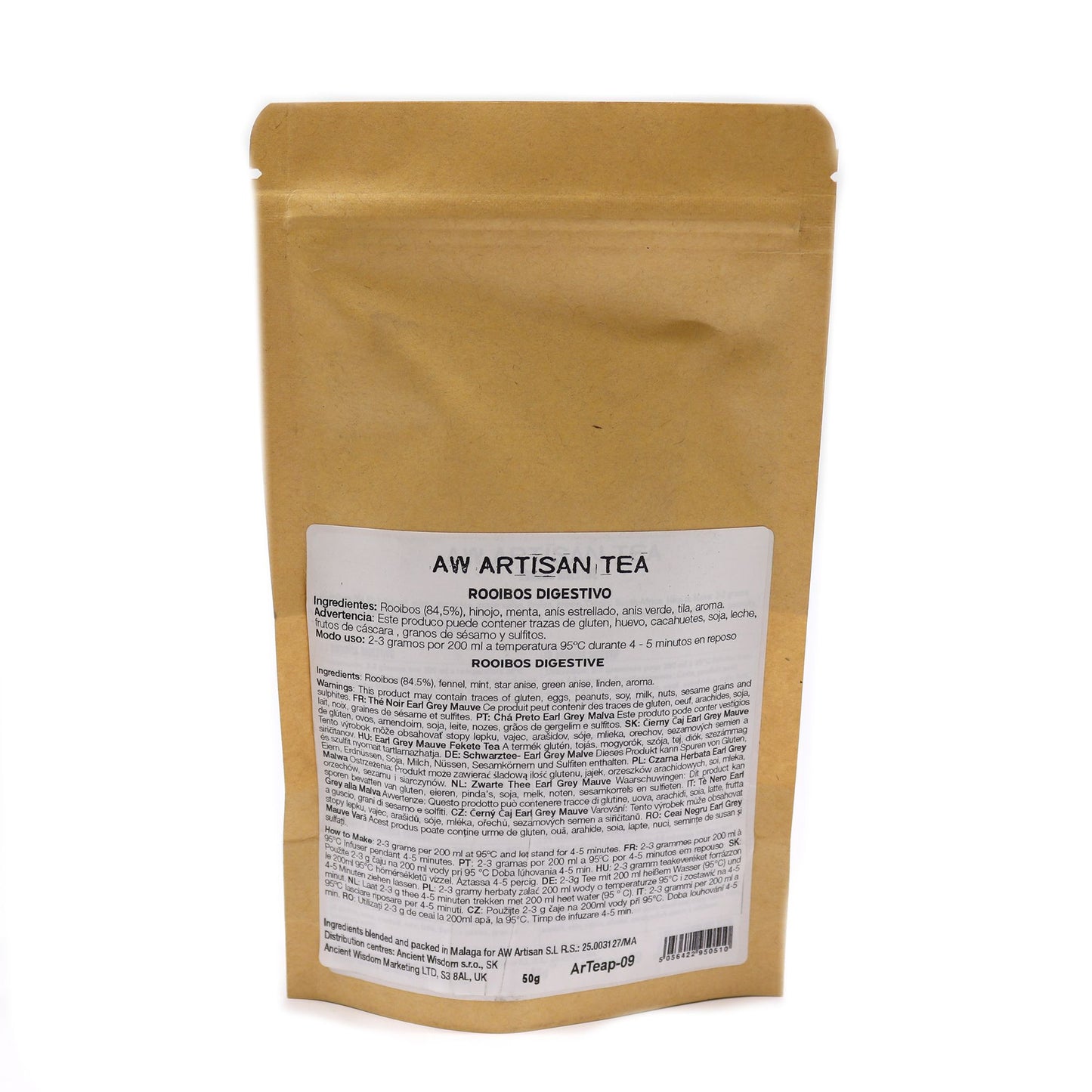 50g Red Bush Digestive tea blend in a brown resealable pouch.
