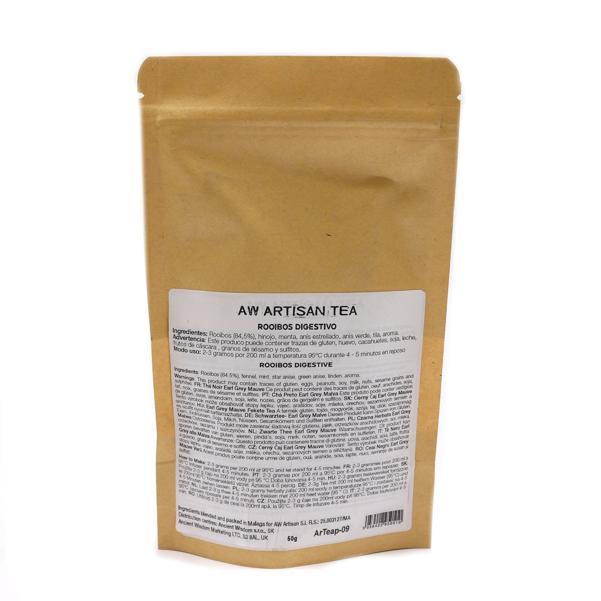 50g Red Bush Digestive tea blend in a brown resealable pouch.