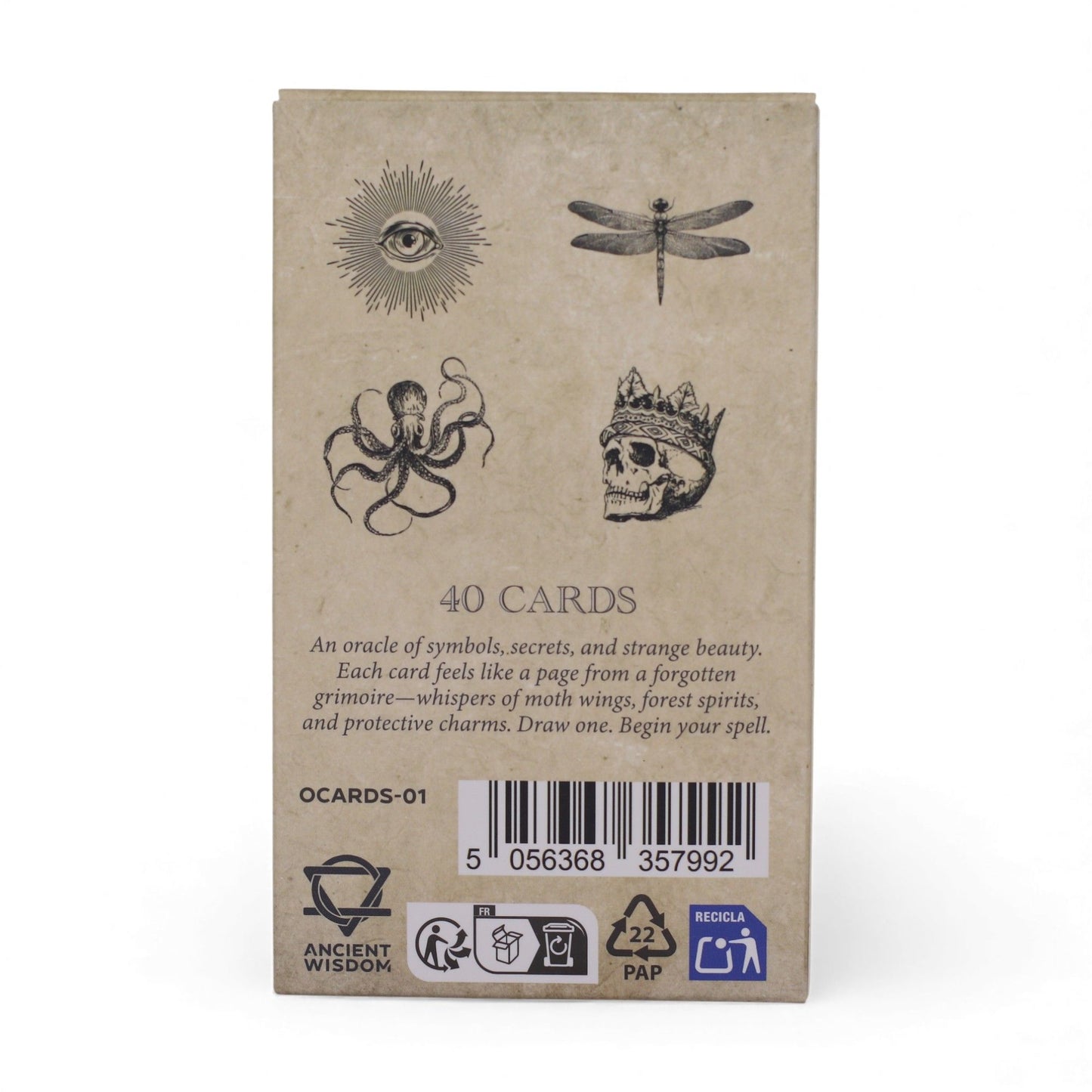 Orakelkarten mit Witchcraft-Motiven wie Auge, Oktopus und Totenkopf.
