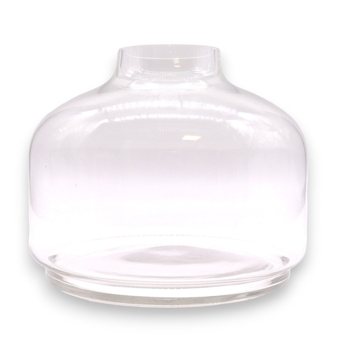 Clear glass bell jar with a wide base.