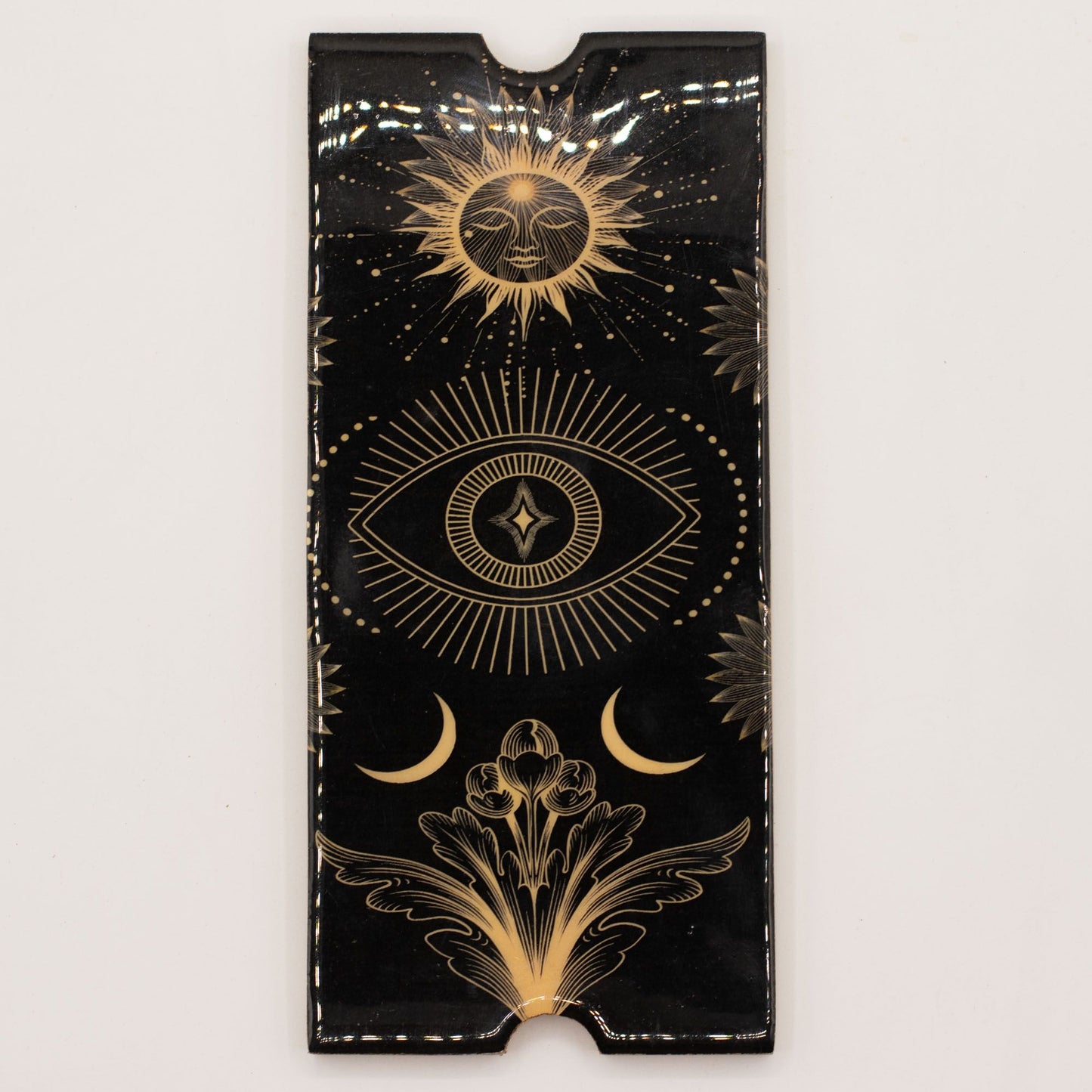 Schwarze Tarot-Aufbewahrungsbox mit goldenen Himmelsmotiven.