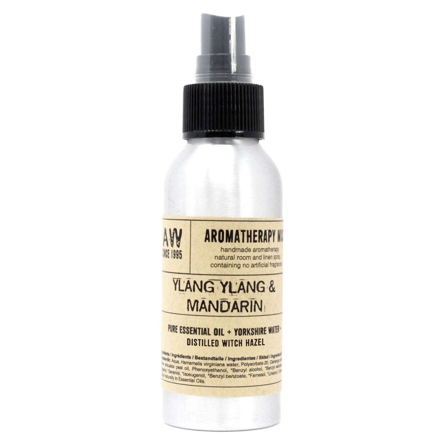 Aromatherapie-Spray mit Ylang Ylang & Mandarine in silberner Sprühflasche.