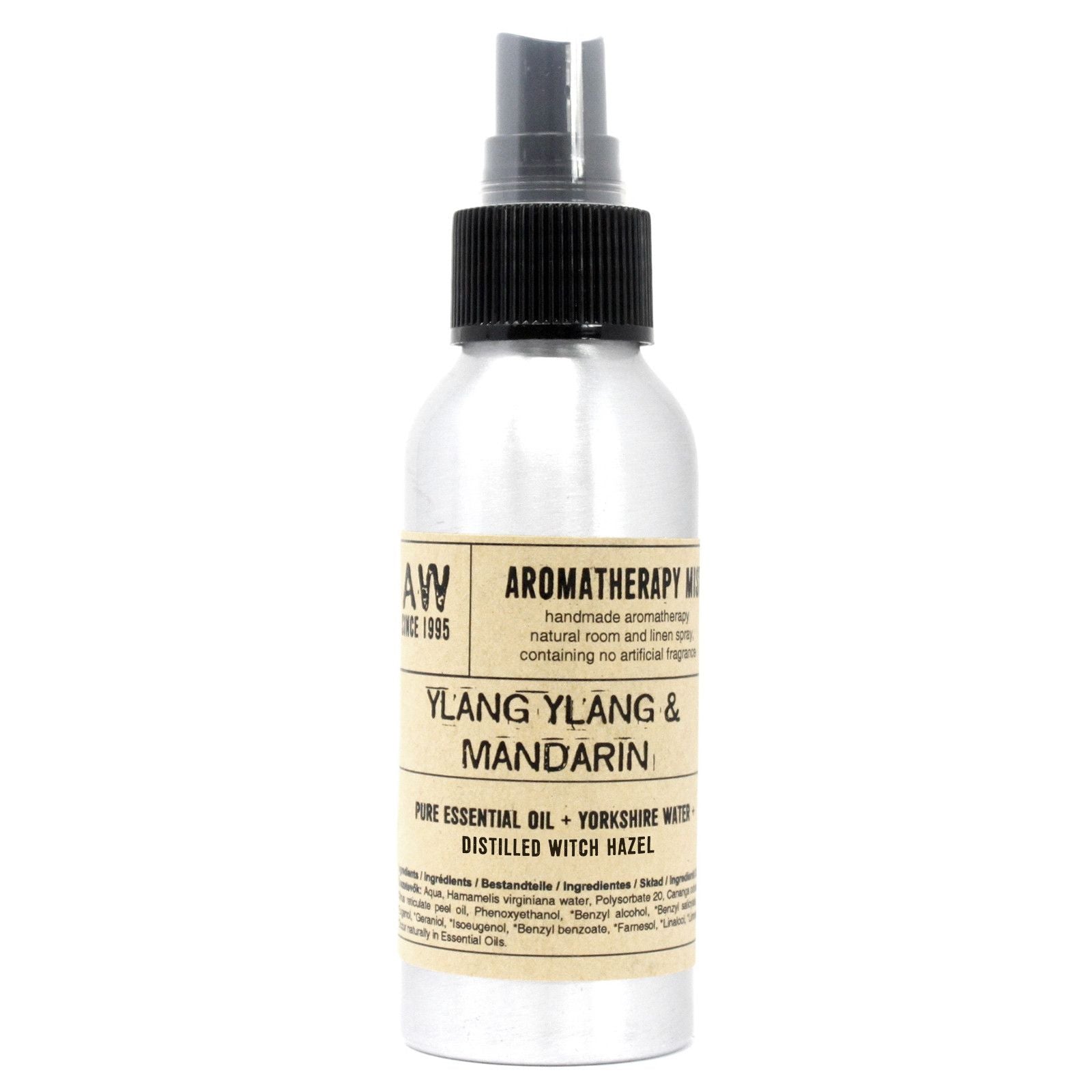 Aromatherapie-Spray mit Ylang Ylang & Mandarine in silberner Sprühflasche.