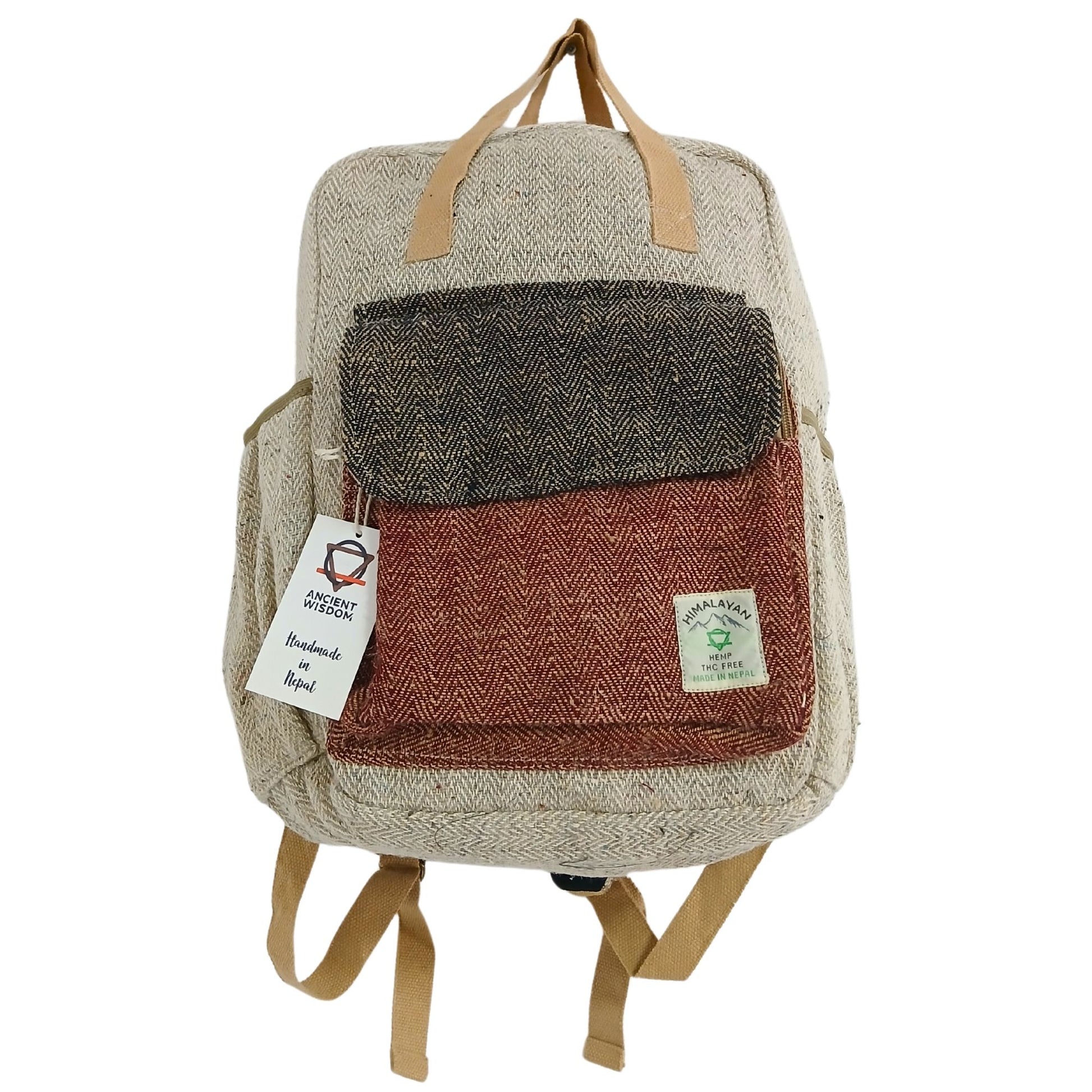 Nachhaltiger Rucksack aus Hanf und Baumwolle, handgefertigt in Nepal.