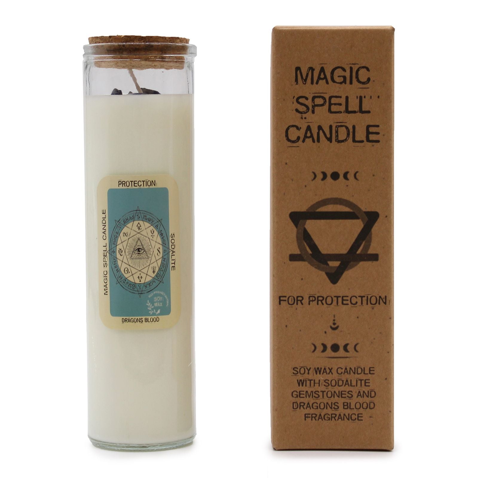 Ritualkerze Protection mit Edelsteinen und Duft.