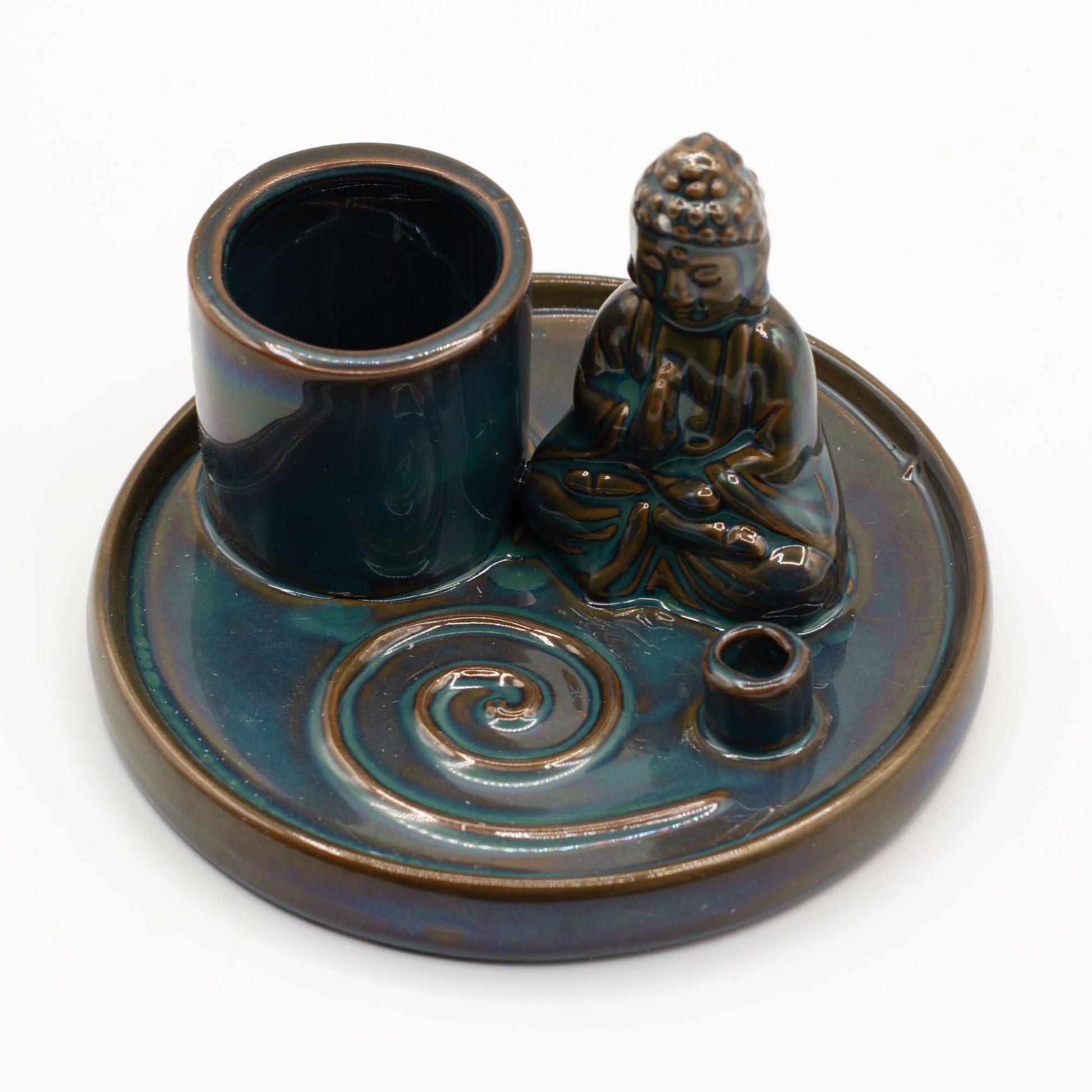 Keramik Räucherhalter mit Buddha-Figur für verschiedene Räucherwerke.