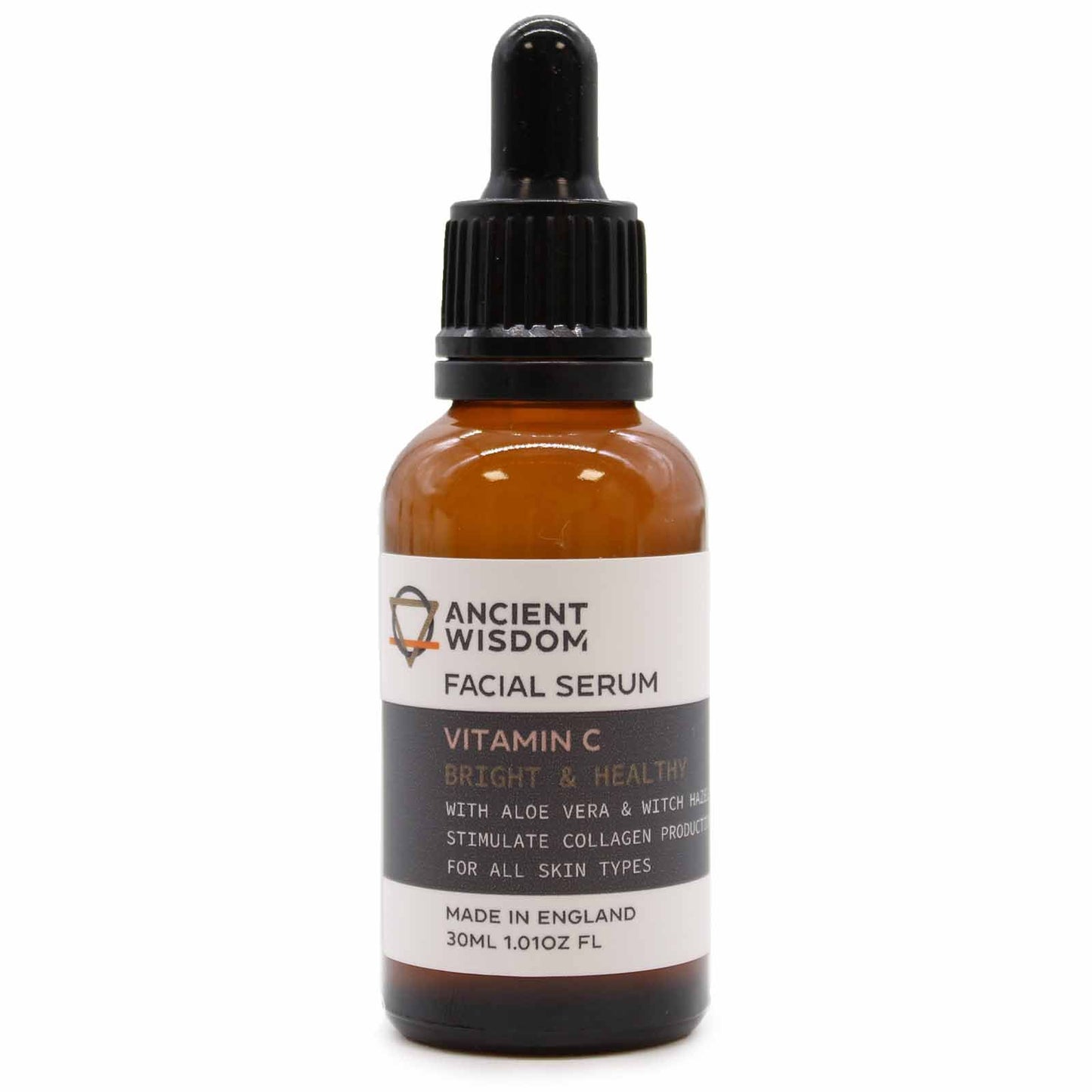 Eine braune Glasflasche mit einem Pipettenverschluss, die ein Vitamin C Gesichtsserum enthält.