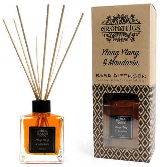 200ml Raumduft Ylang Ylang & Mandarine mit Rattanstäbchen in Glasflasche.