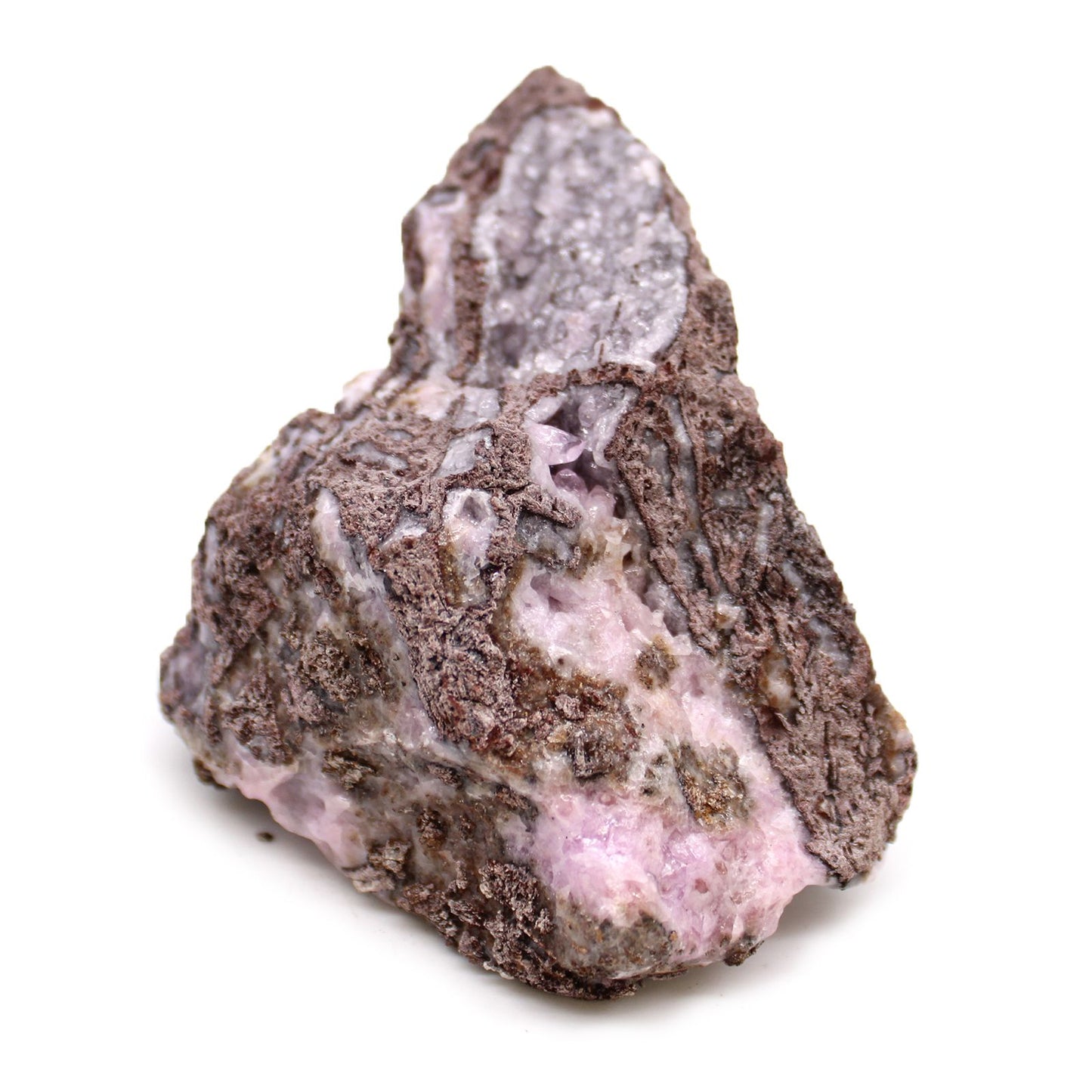 Ein roher, pinker Kobalt-Calcit-Stein mit rauer Textur.