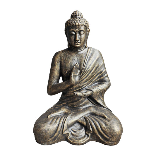 Buddha-Statue in antikgoldener Farbe in Meditationshaltung.