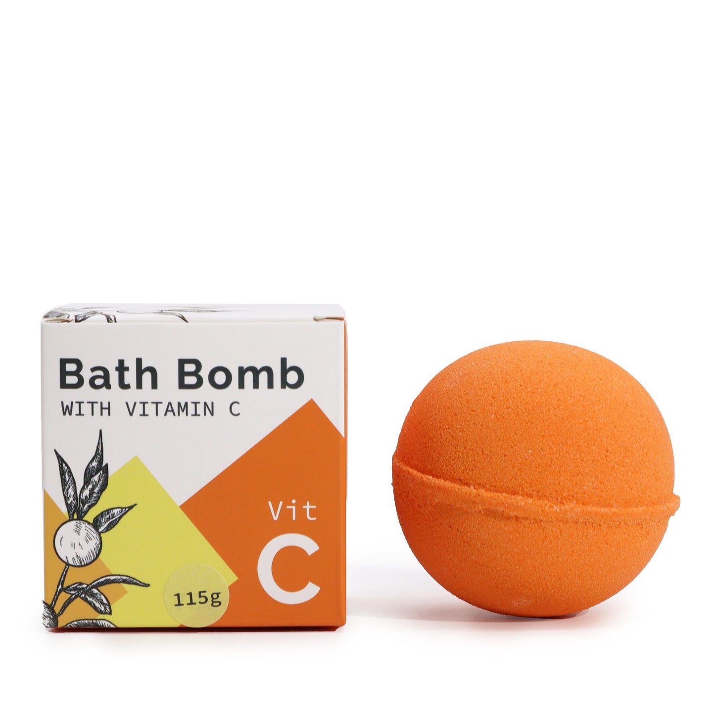 Badebombe mit Vitamin C und natürlichem Design.
