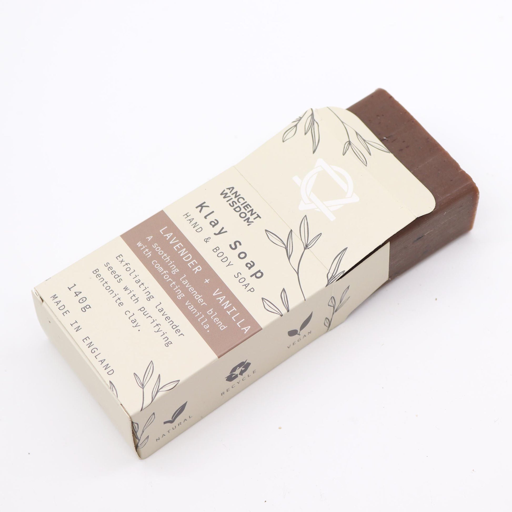 Natürliche Tonerde-Seife mit Lavendel und Vanille, 140g.