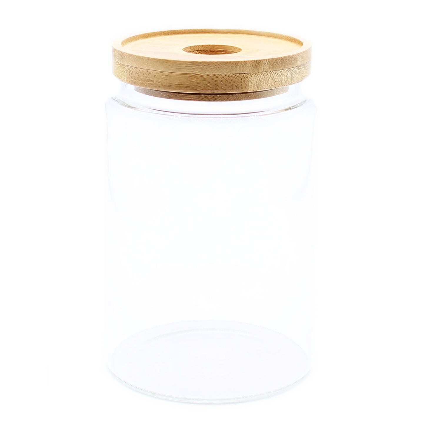 Vorratsglas aus Glas mit Bambusdeckel, 15 cm hoch.