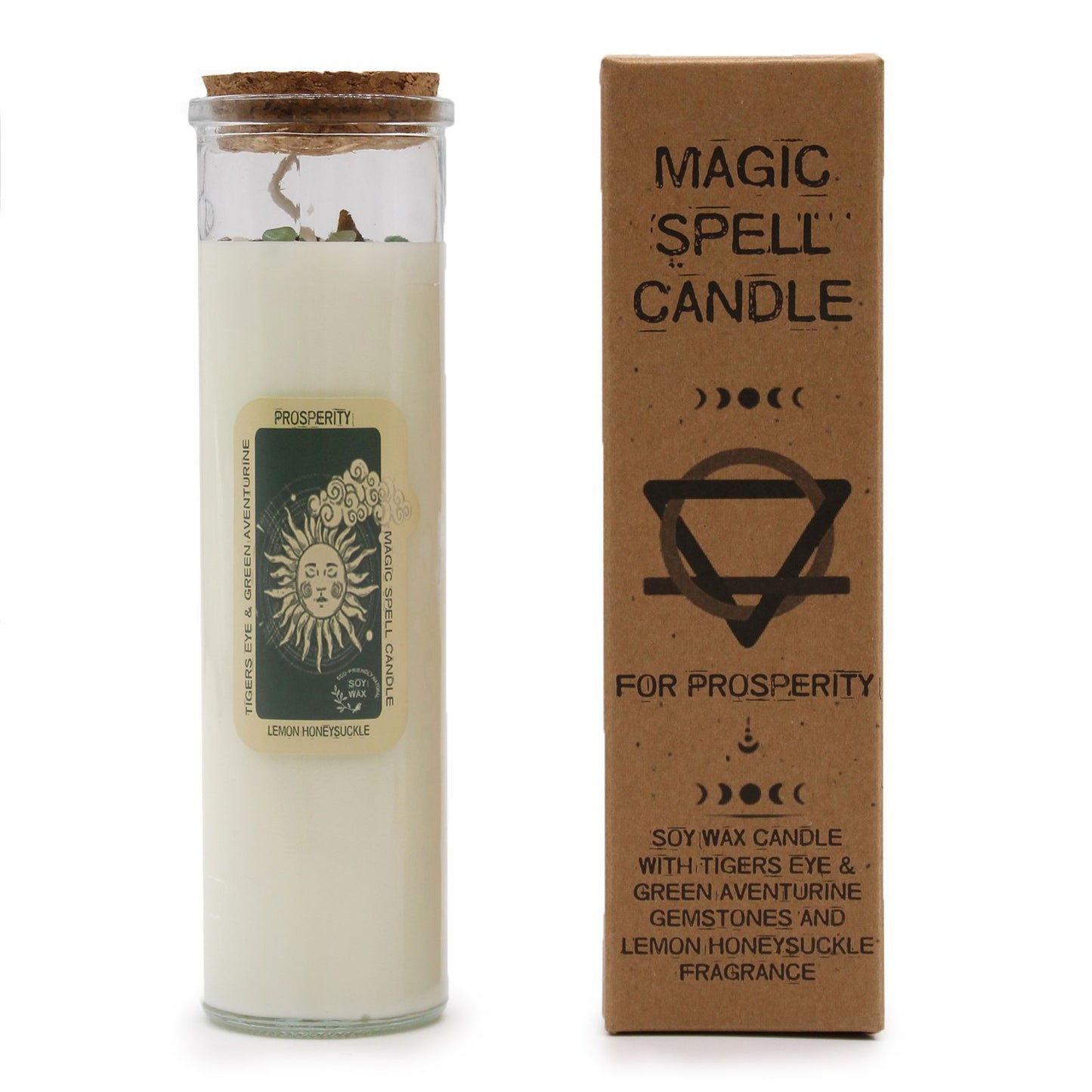 Ritualkerze Prosperity mit Edelsteinen und Duftkerze