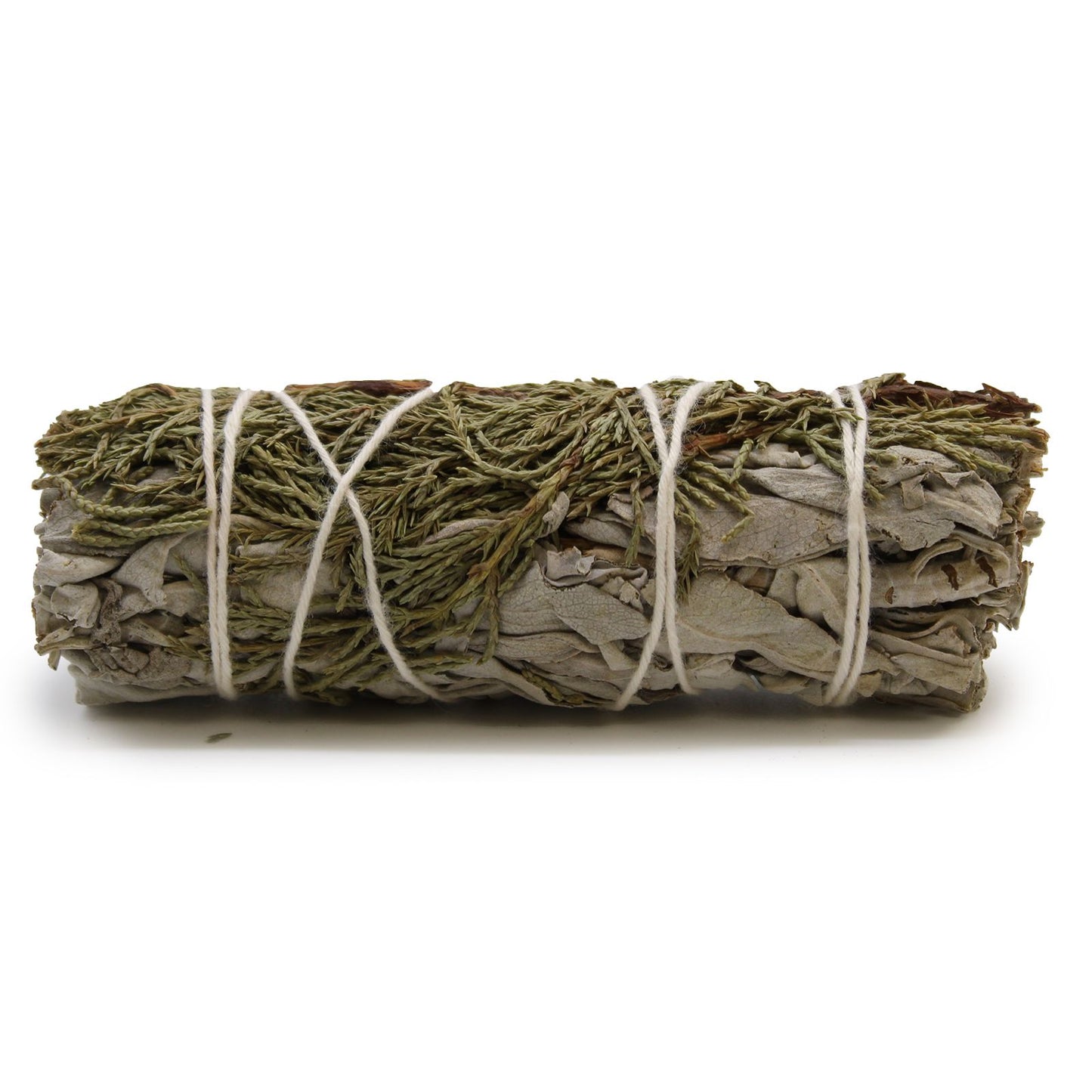 Smudge stick made of white sage and juniper, approximately 10cm long.