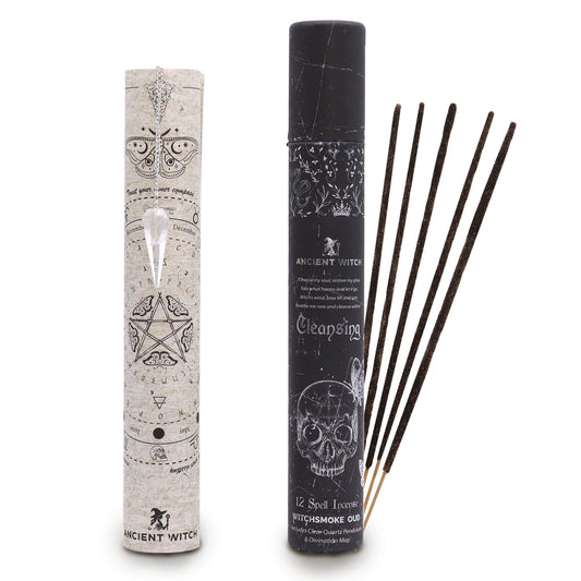 Räucherstäbchen-Set mit Pendel und Ritualkarte im Vintage-Stil.