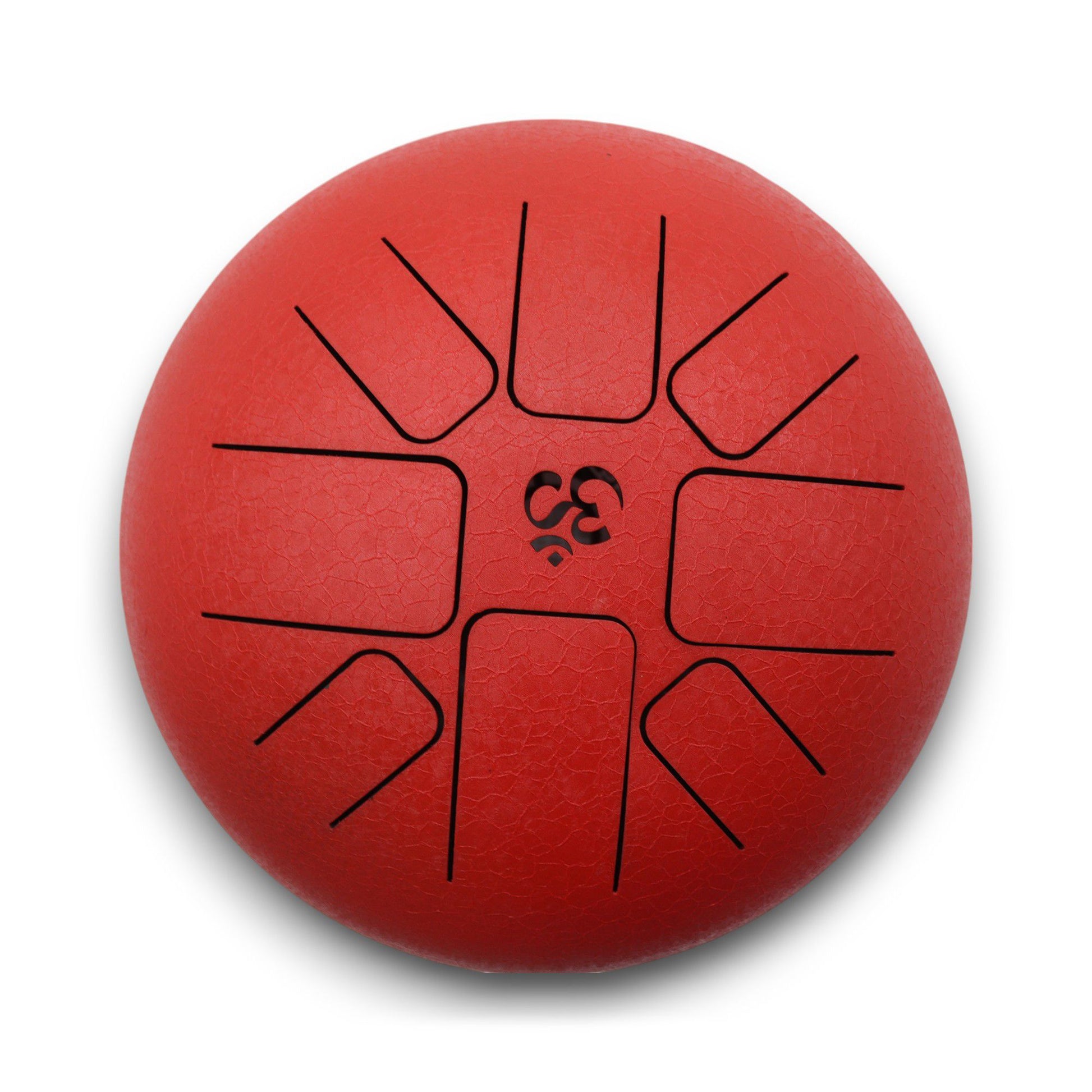 Rote Stahlzungentrommel mit Om-Symbol und 8 Tönen.