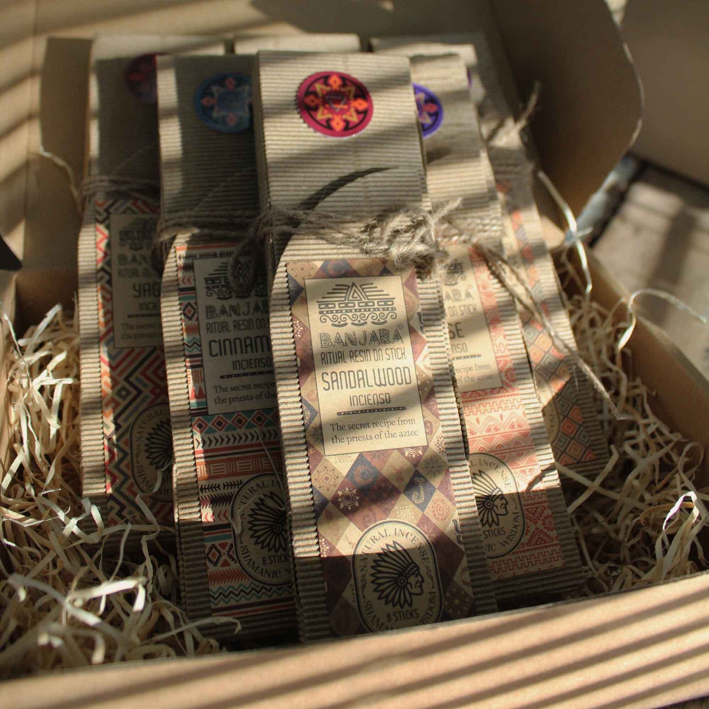 Ritual Resins on Stick starter set with various scents in a cardboard box.