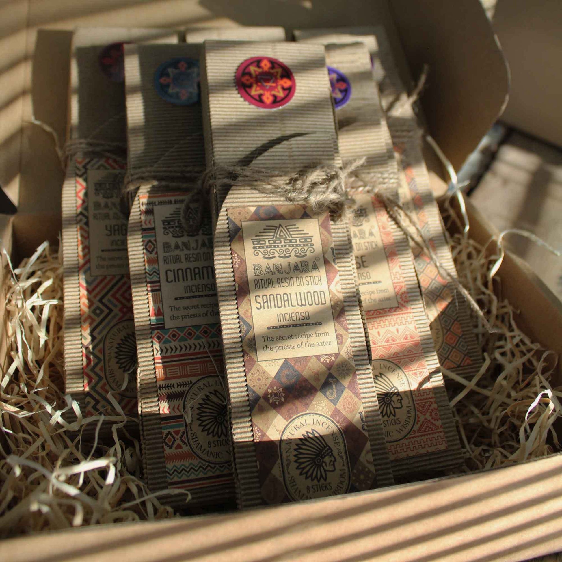 Ritual Resins on Stick starter set with various scents in a cardboard box.