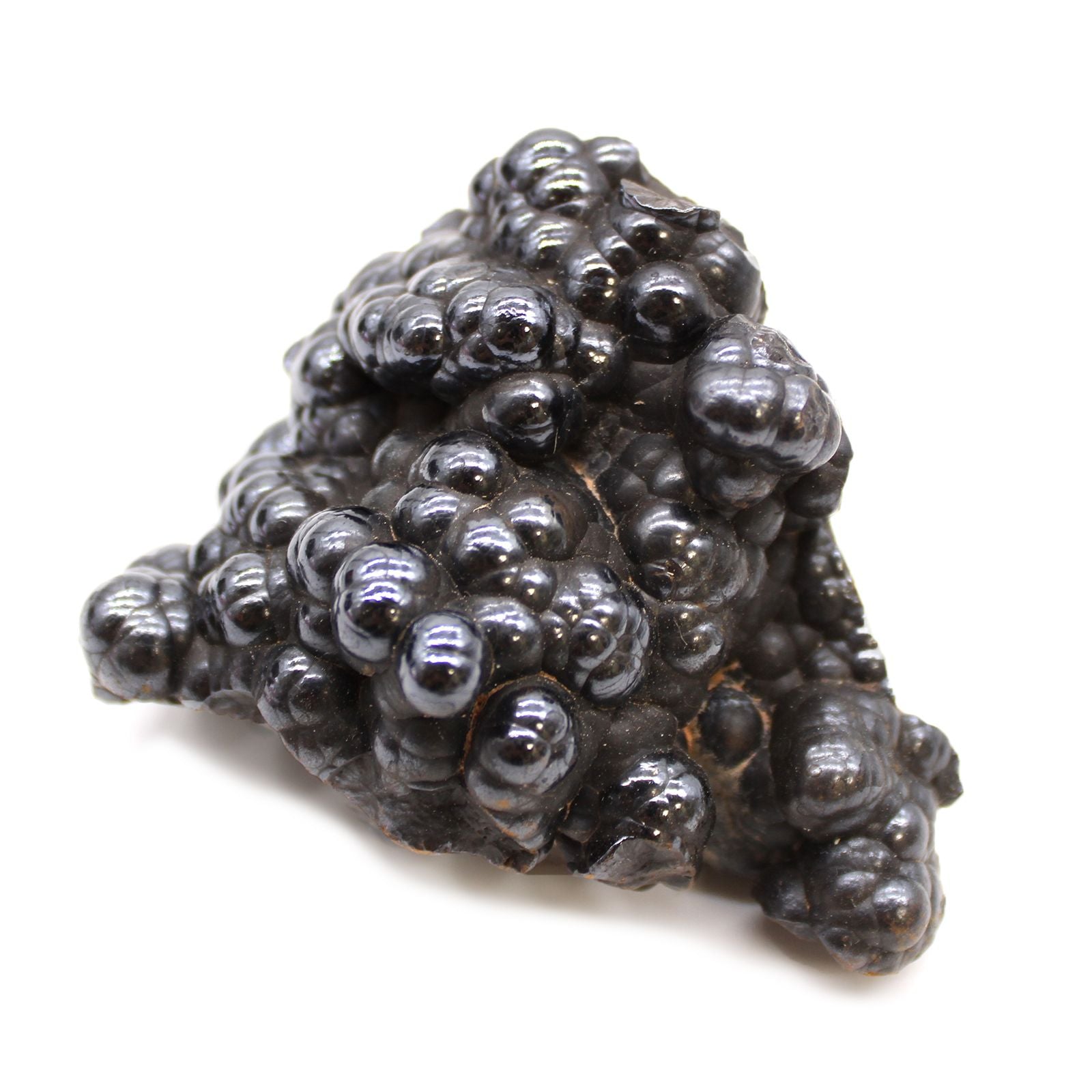 Natürlicher Hämatit Rohstein mit kugelförmiger Oberfläche und metallischem Glanz.