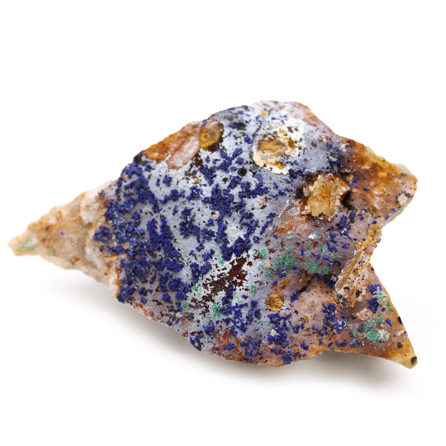 Azurit-Malachit Rohsteine mit blau-grünen Clustern auf braunem Gestein.
