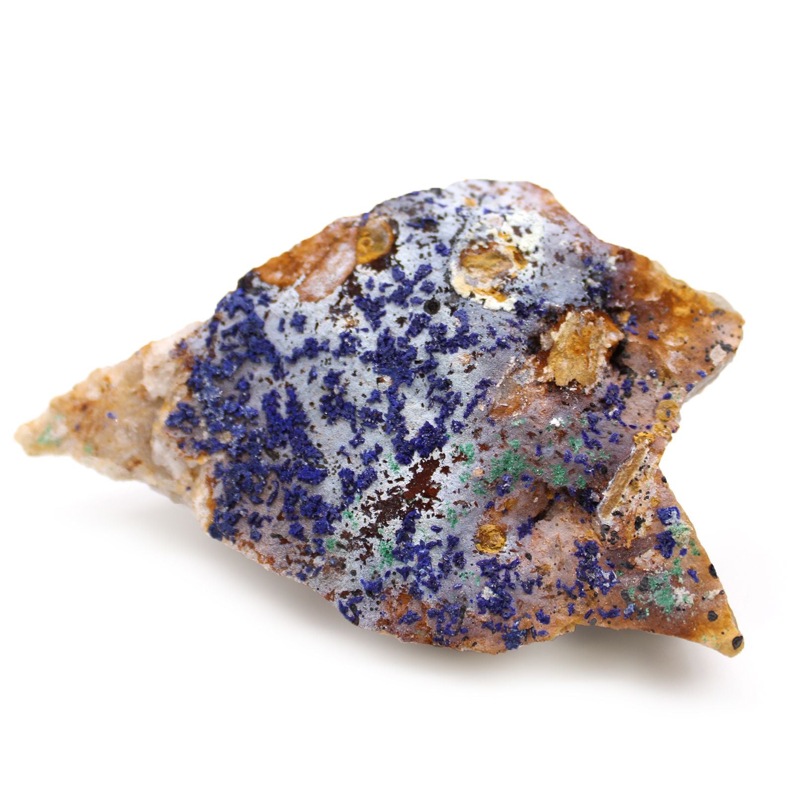 Azurit-Malachit Rohsteine mit blau-grünen Clustern auf braunem Gestein.