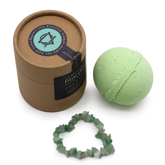 Badebombe mit Aventurin-Armband in Zitrone-Limette-Duft.