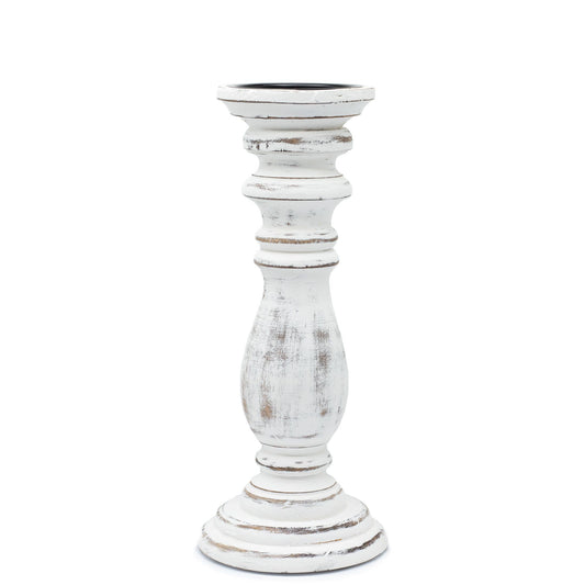 Mittelgroßer Holz-Kerzenständer in White-Wash-Optik mit Vintage-Charme.