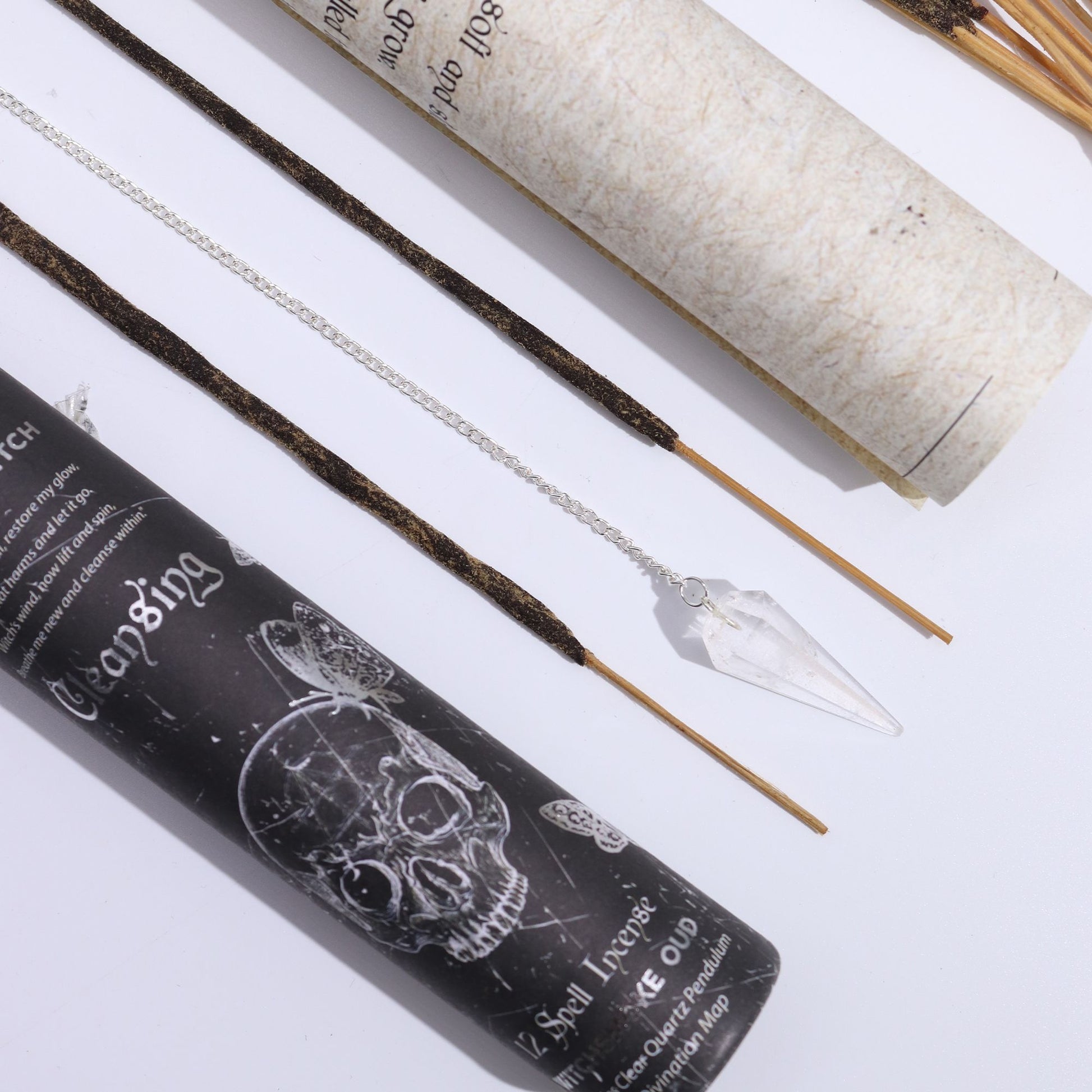 Reinigung Ritual-Set mit Räucherstäbchen und Bergkristall-Pendel