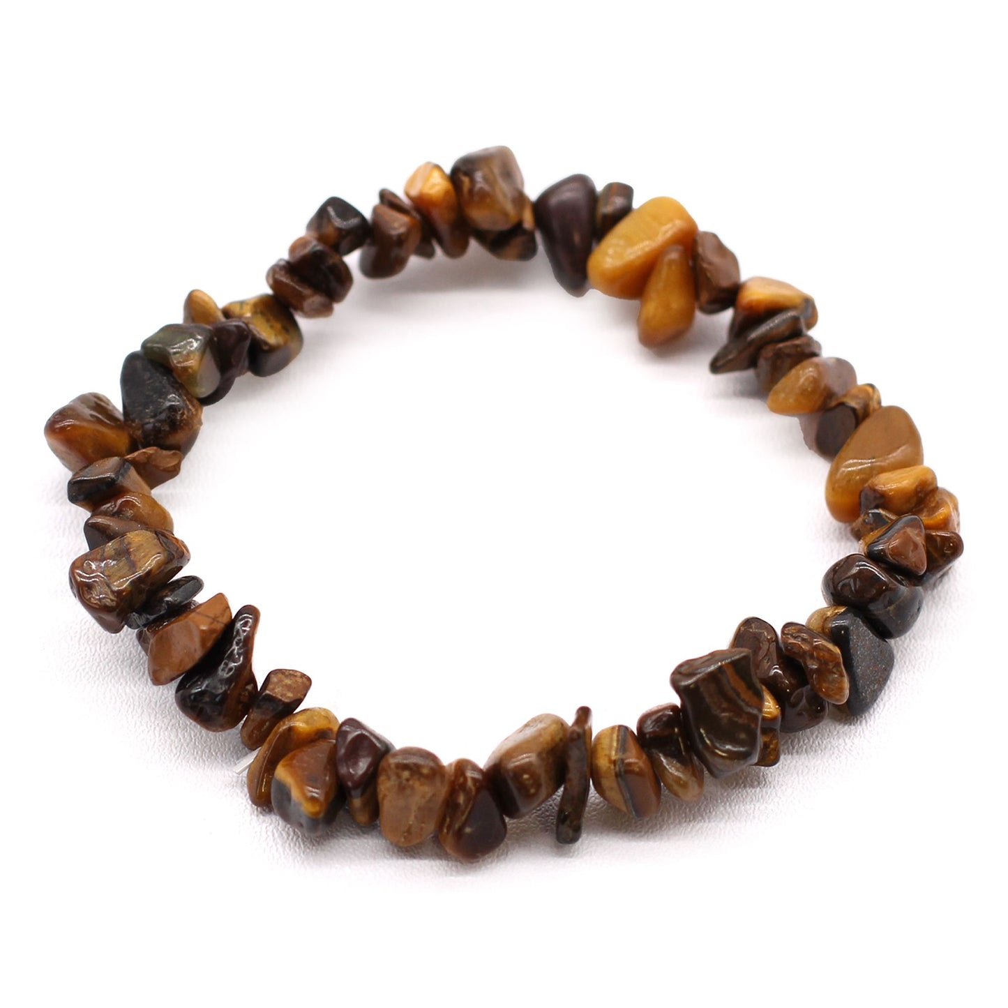 Armband aus geschliffenen Tigerauge-Steinen in Braun- und Goldtönen.