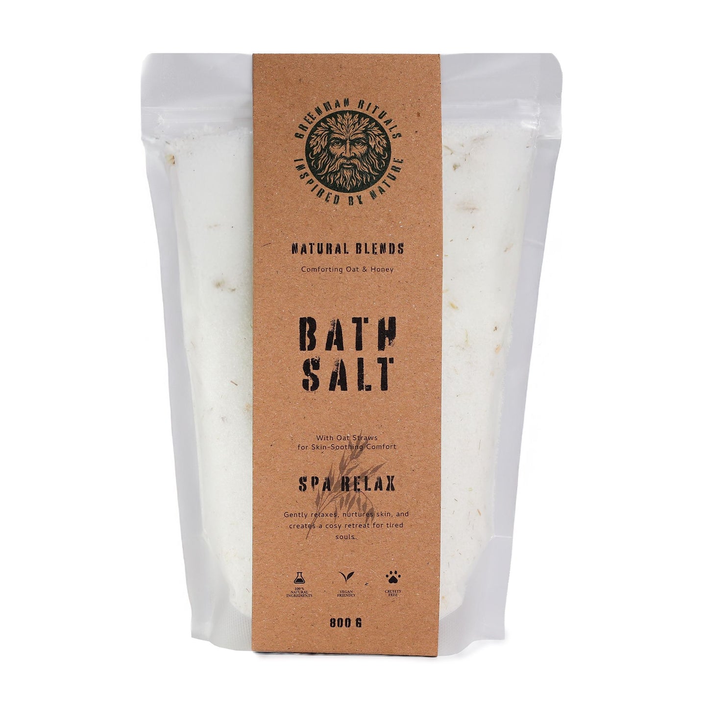 Greenman Rituals Oat & Honey Bath Salt pouch with spa relax blend.