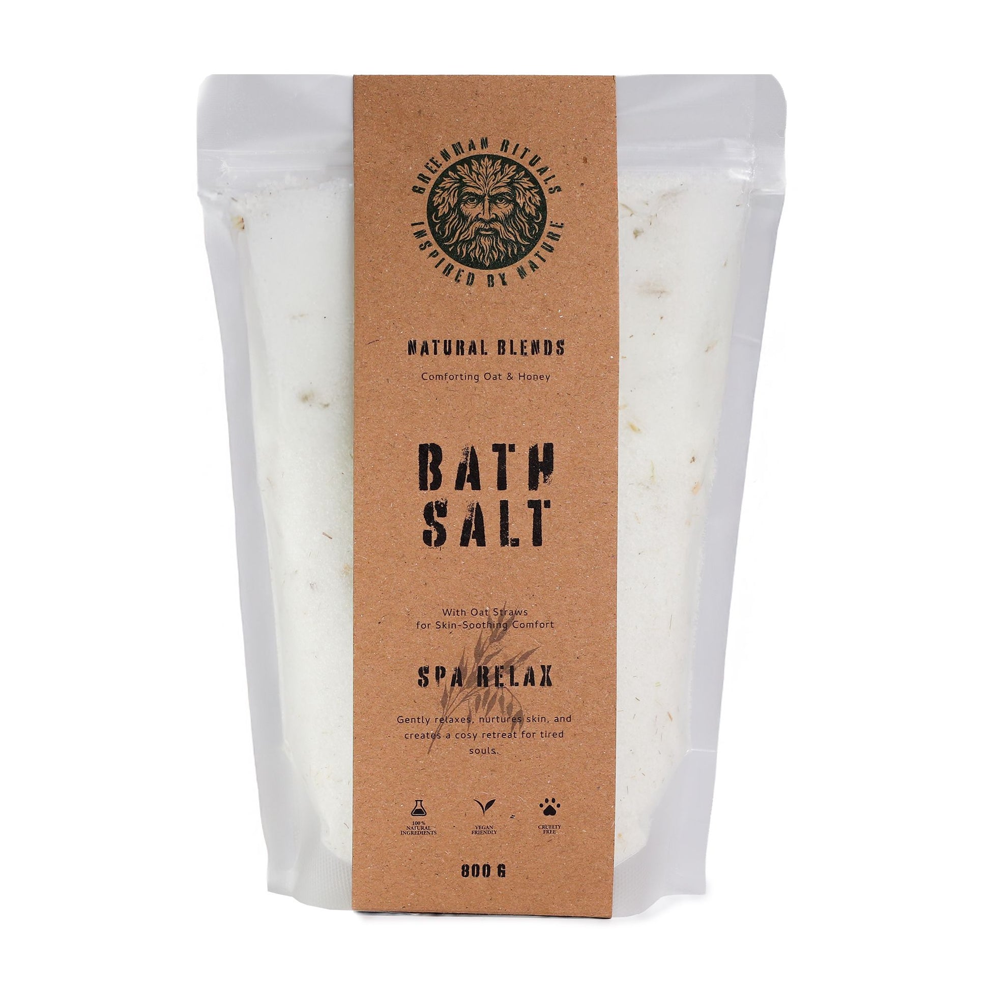 Greenman Rituals Oat & Honey Bath Salt pouch with spa relax blend.