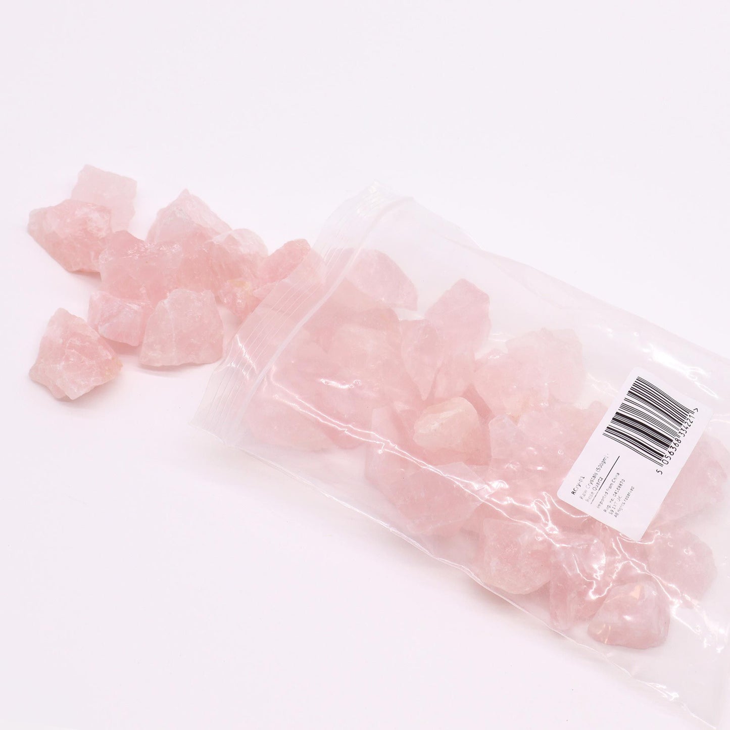 Rosenquarz-Rohsteine in einer Plastiktüte, 500g.