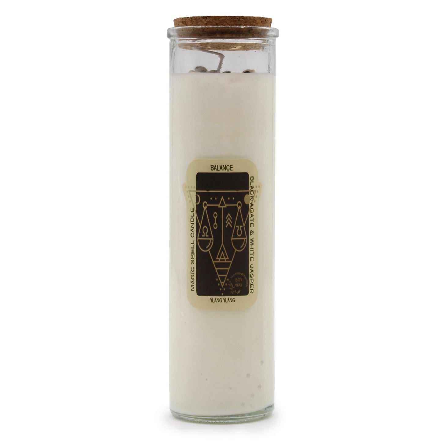 Ritualkerze Balance mit Edelsteinen und Ylang Ylang Duft.