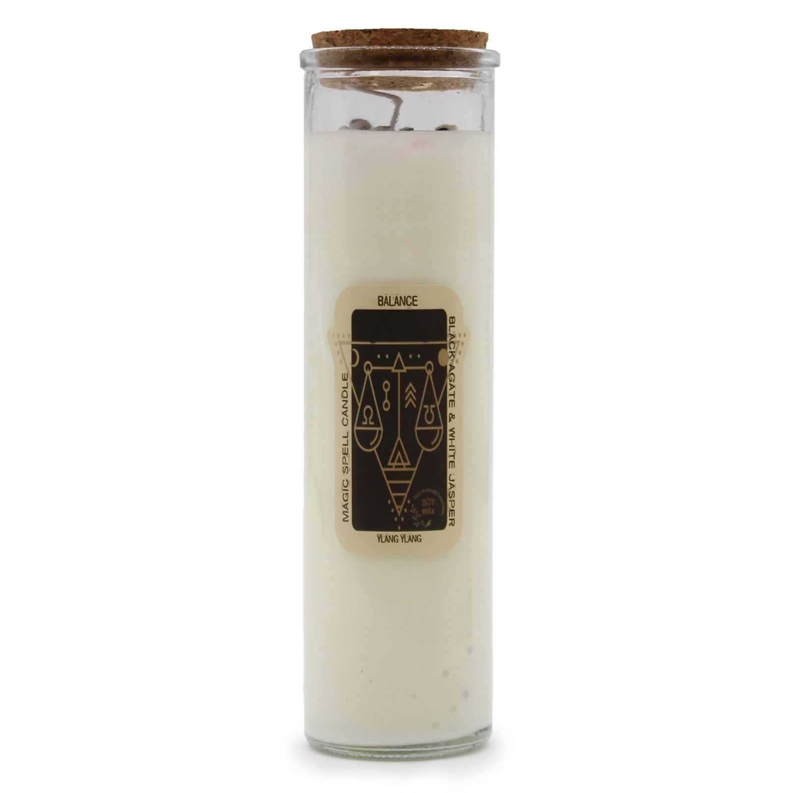 Ritualkerze Balance mit Edelsteinen und Ylang Ylang Duft.