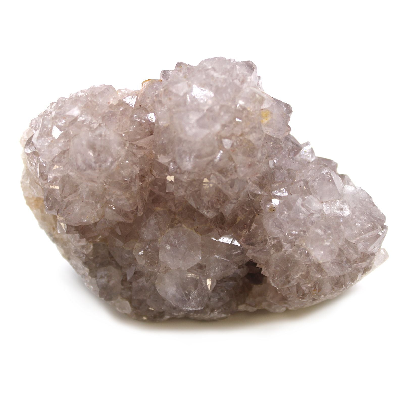 Ein naturbelassener Hexenfinger-Quarz-Rohstein mit transparenten Kristallen.