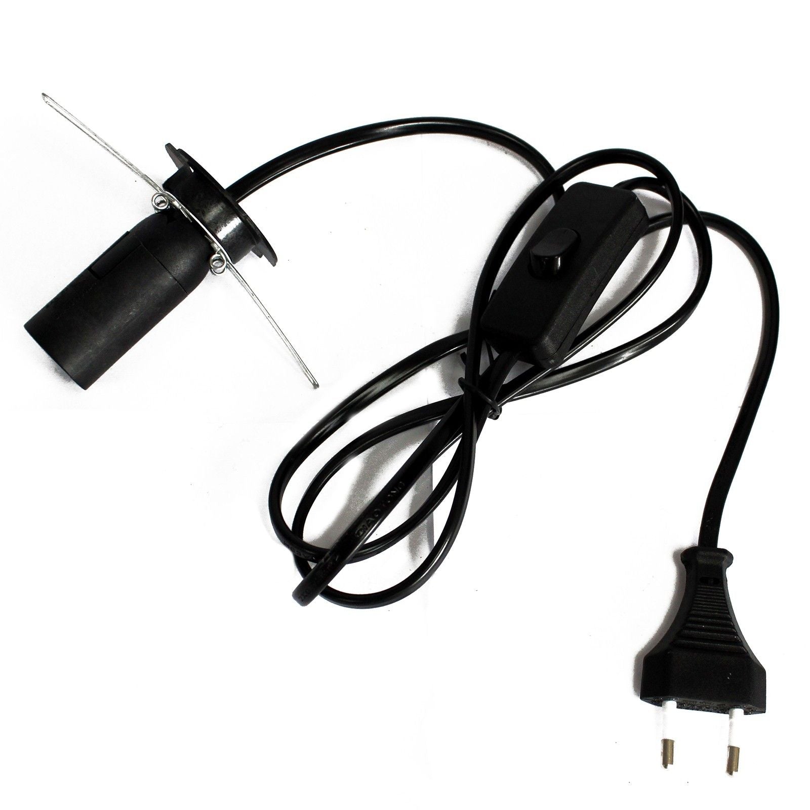 Black lamp holder with cord, inline switch, and plug.