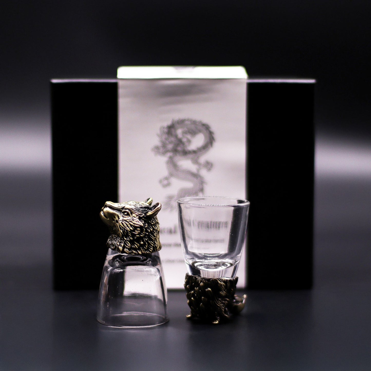 Geschenkset mit 6 Shot-Gläsern (50ml) im Antiklook mit Waldtier-Motiven