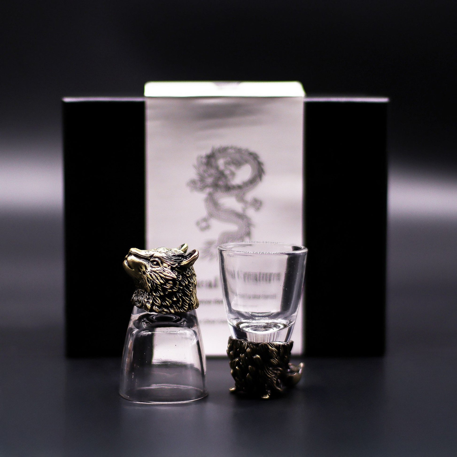 Geschenkset mit 6 Shot-Gläsern (50ml) im Antiklook mit Waldtier-Motiven
