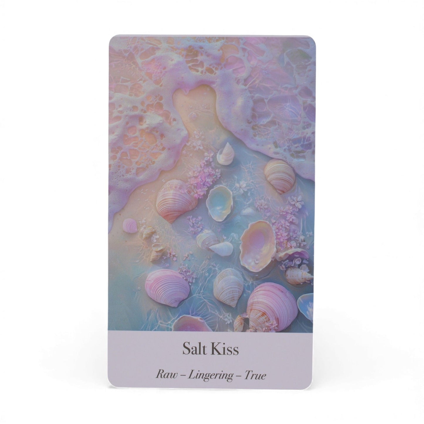 Ethereal Waters Orakelkarten mit Muscheln und Wellen im Aquarellstil.