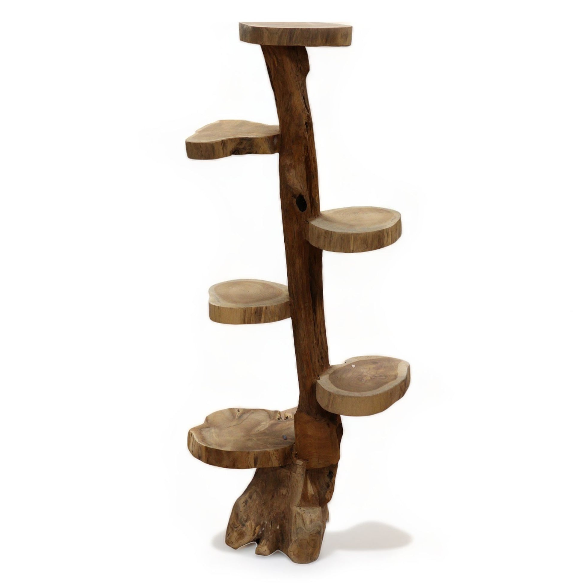 Teak-Regal mit 6 Etagen, 120 cm hoch, aus massivem Holz.