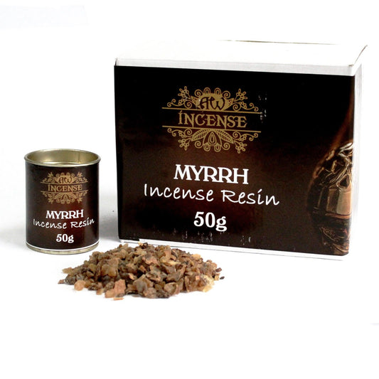 Myrrhe Räucherharz 50g Dose mit losem Harz und Verpackung