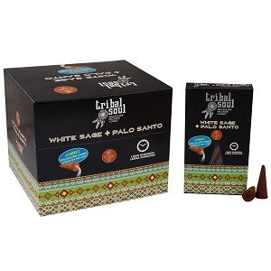 Tribal Soul Räucherkegel Weißer Salbei und Palo Santo in einer Schachtel.