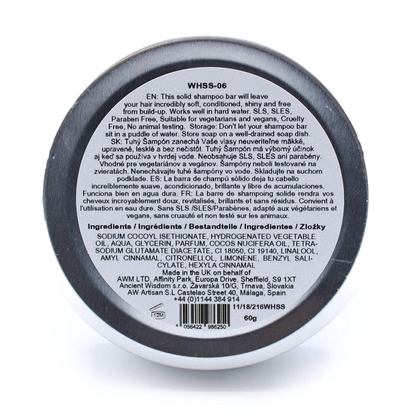 Wild Hare Solid Shampoo 60g - Pappaya bar with ingredients list.