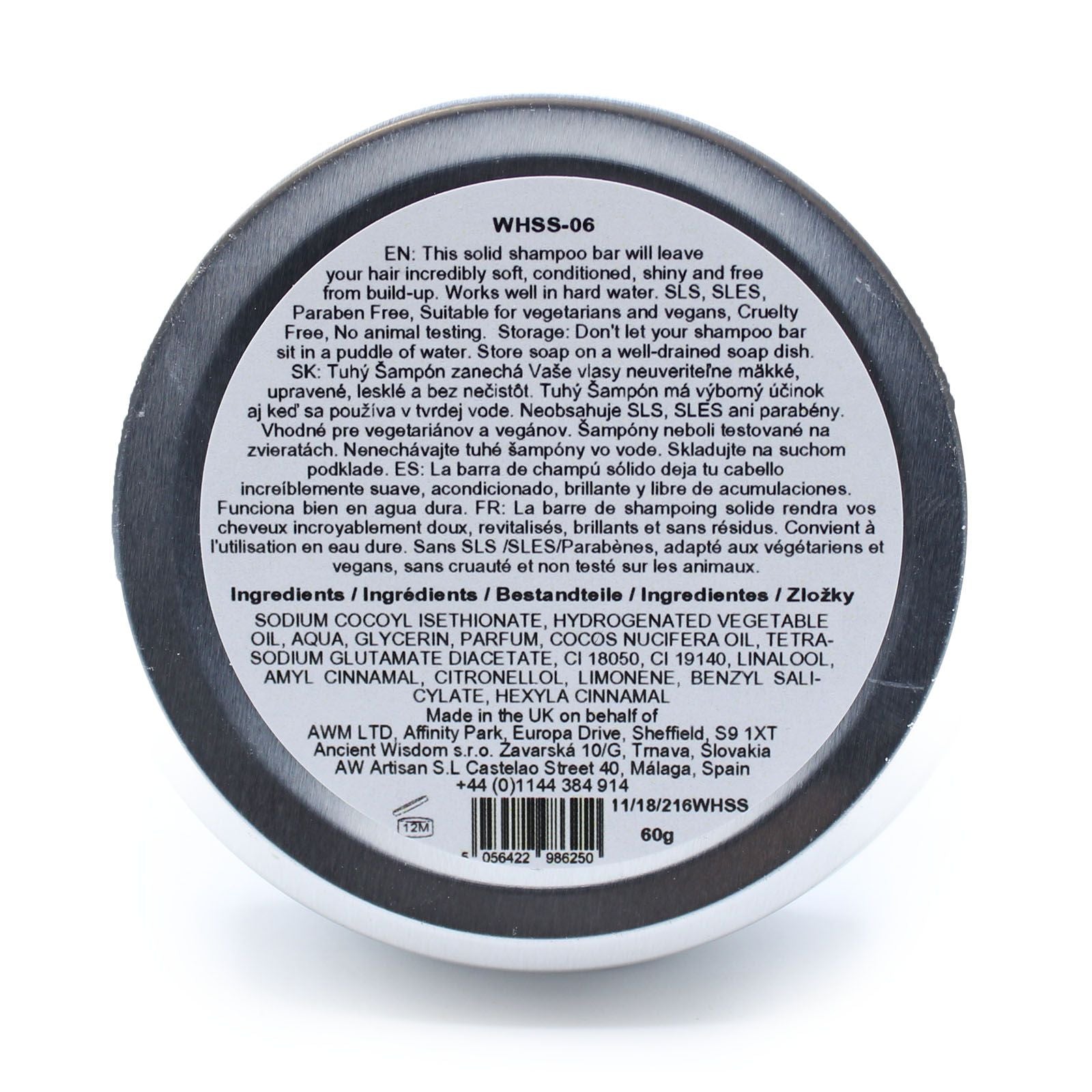 Wild Hare Solid Shampoo 60g - Pappaya bar with ingredients list.