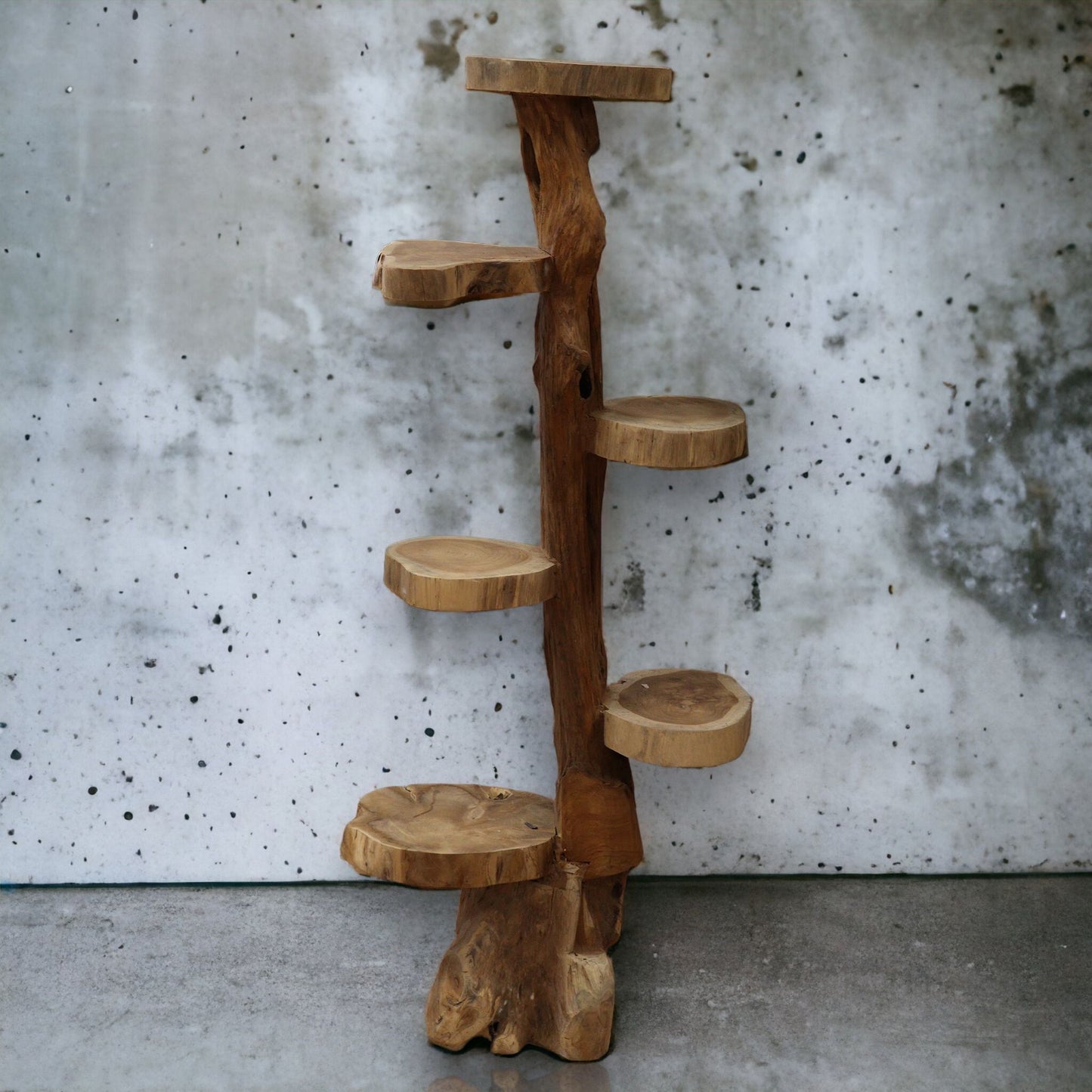 Teak-Regal mit 6 Etagen, 120 cm hoch, organische Form