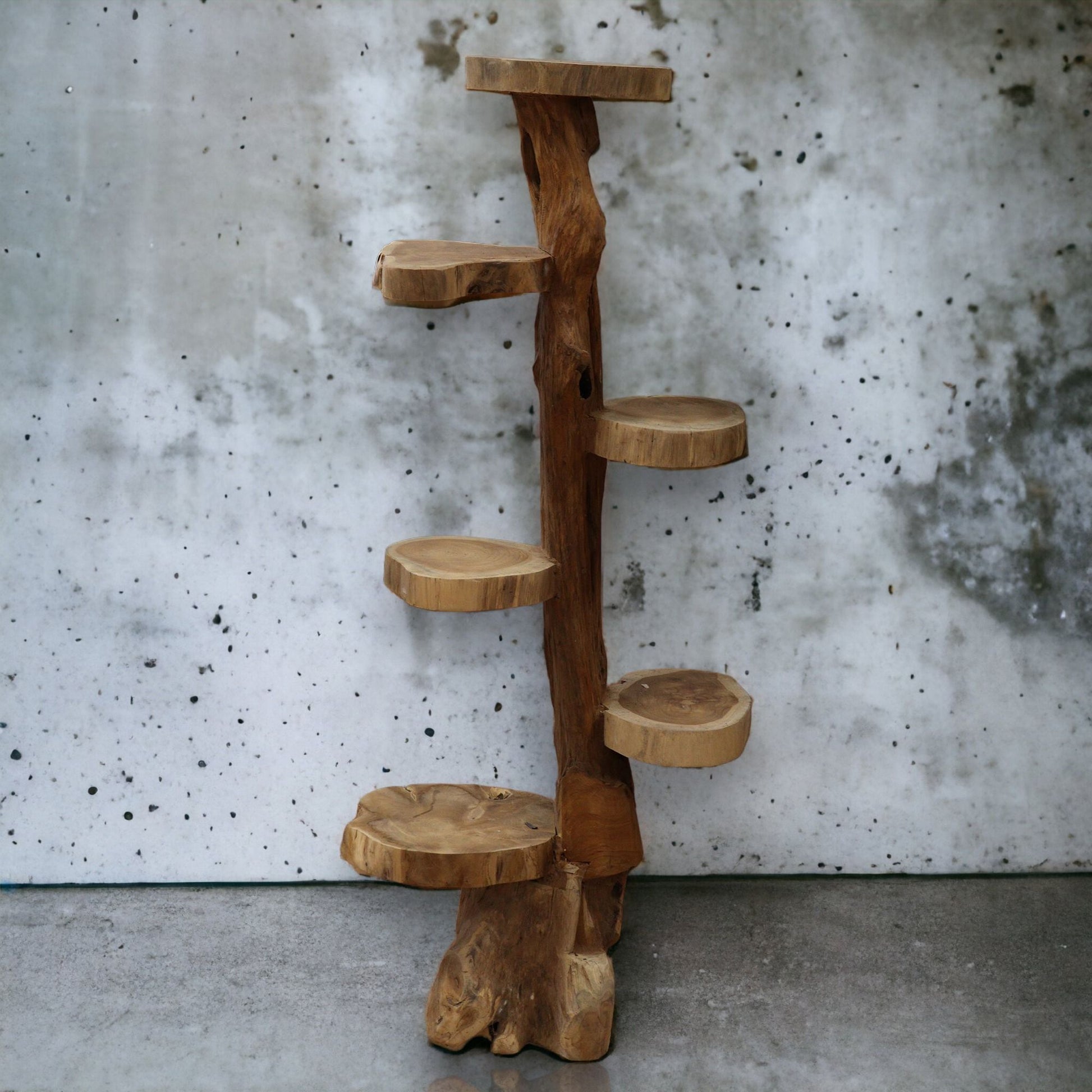 Teak-Regal mit 6 Etagen, 120 cm hoch, organische Form