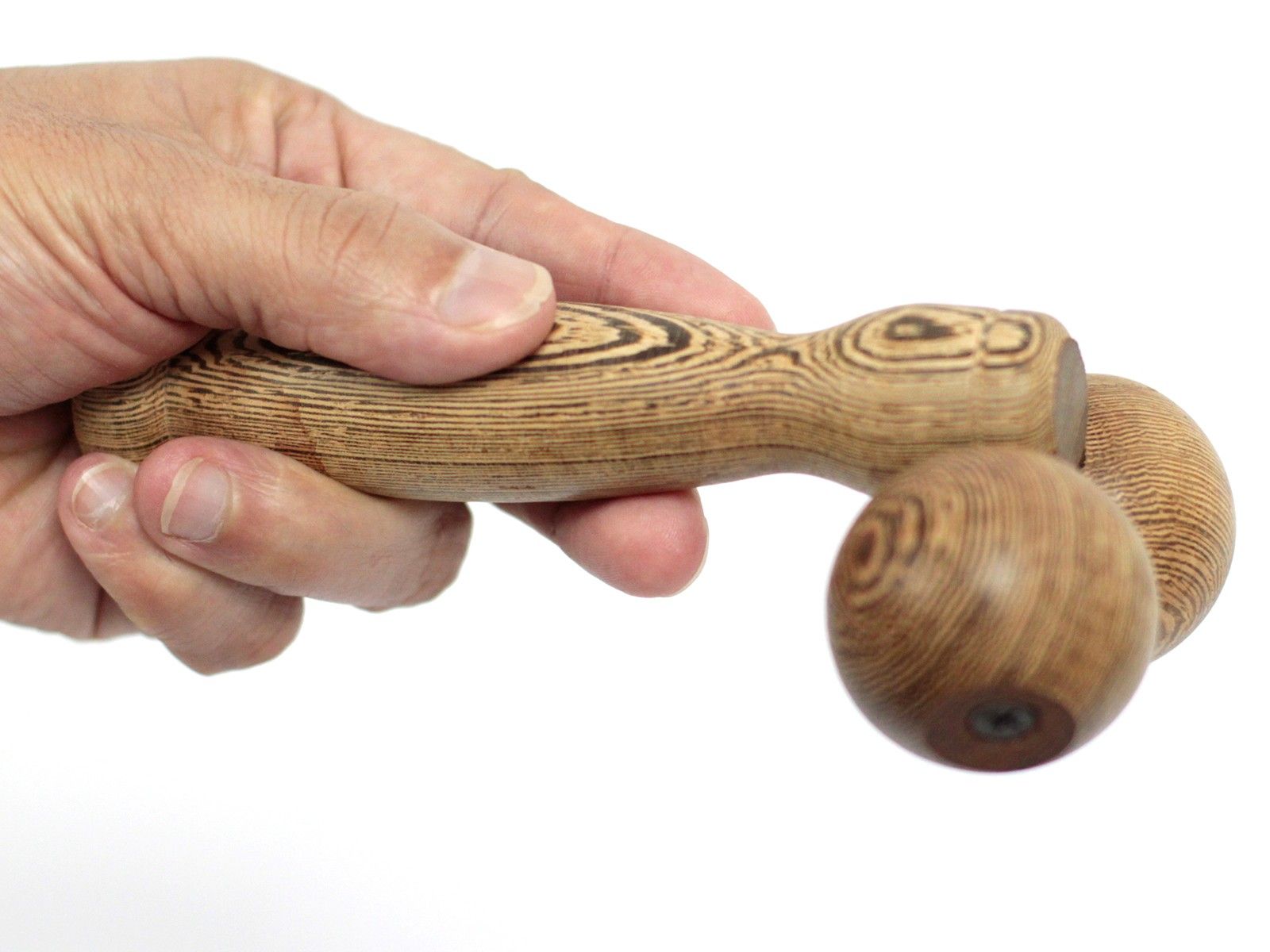 Holz-Massageball-Roller mit zwei Kugeln zur Muskelentspannung.