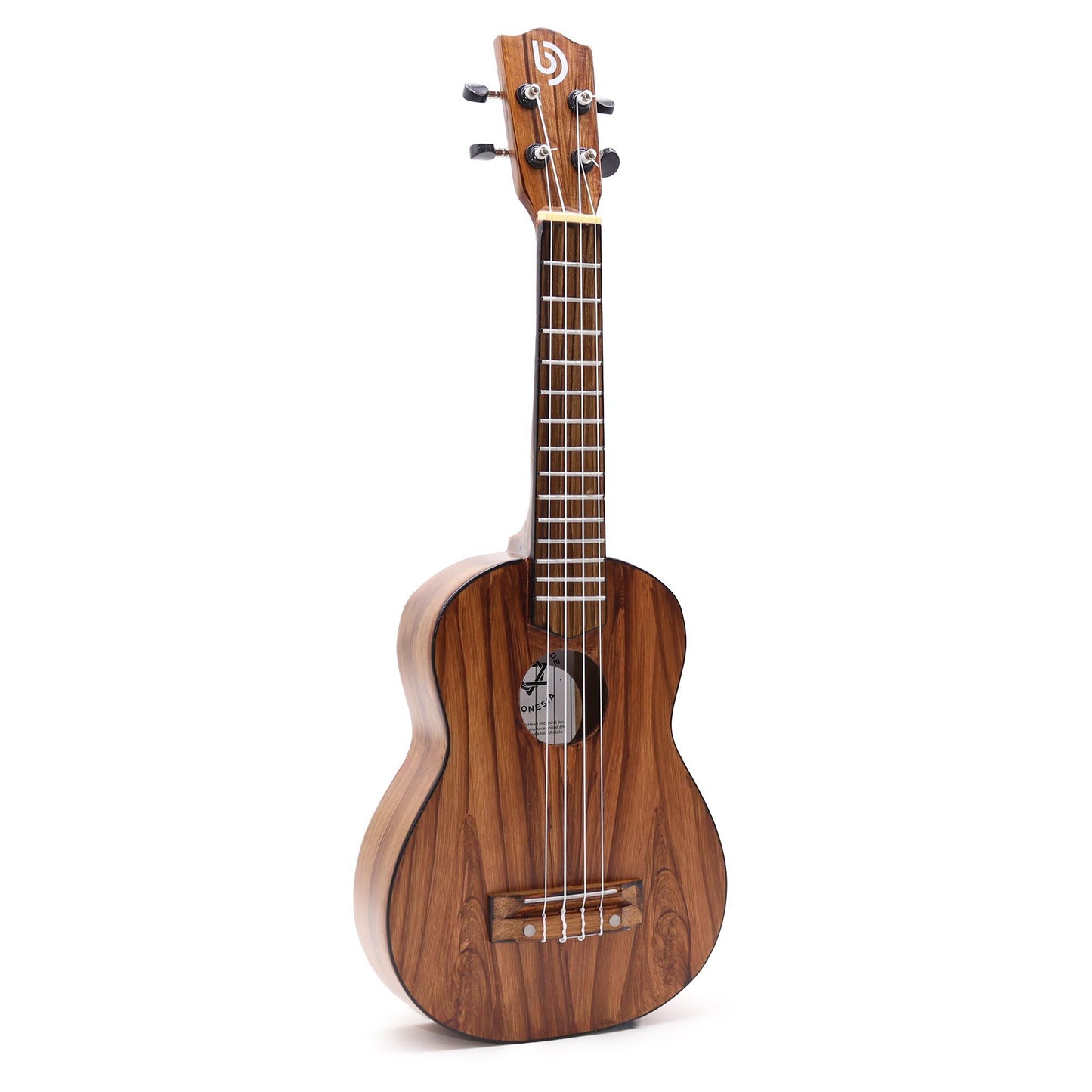Ukulele mit klassischem Naturfinish und vier Saiten.