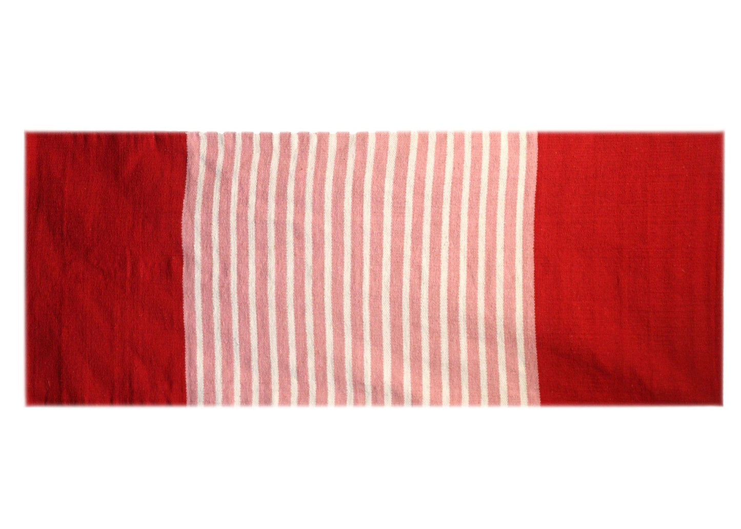 Indischer Baumwollteppich mit roten und rosa Streifen.